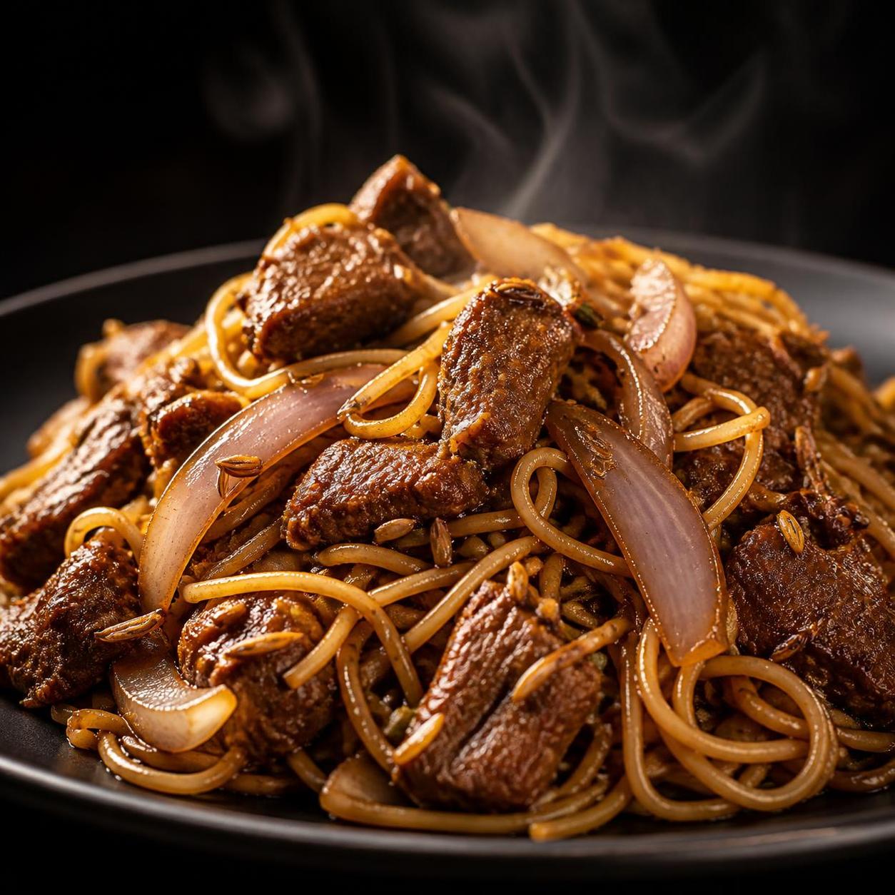 Noodles w/ Stir-Fried Cumin Lamb