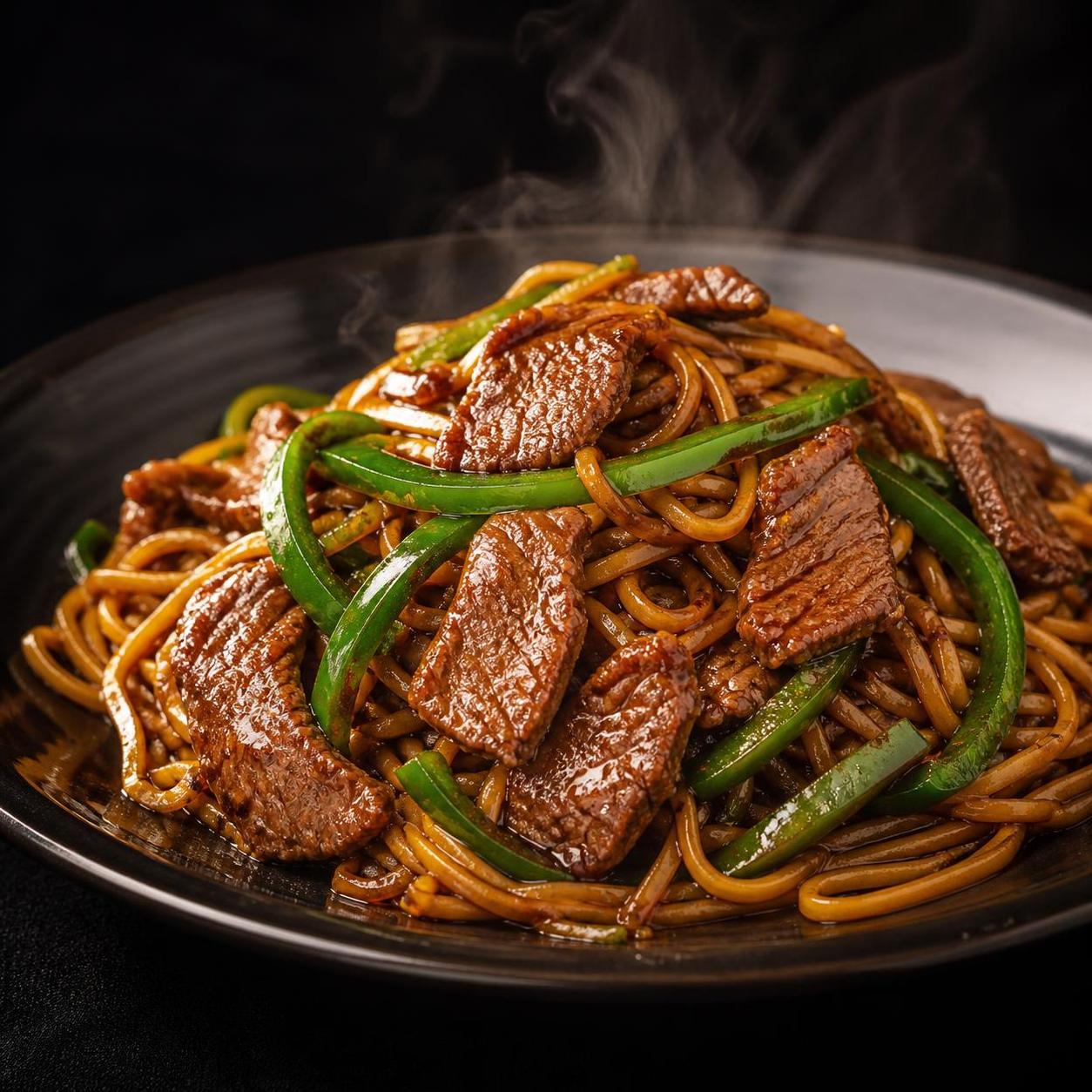 Noodles w/ Stir-Fried Beef & Green Pepper